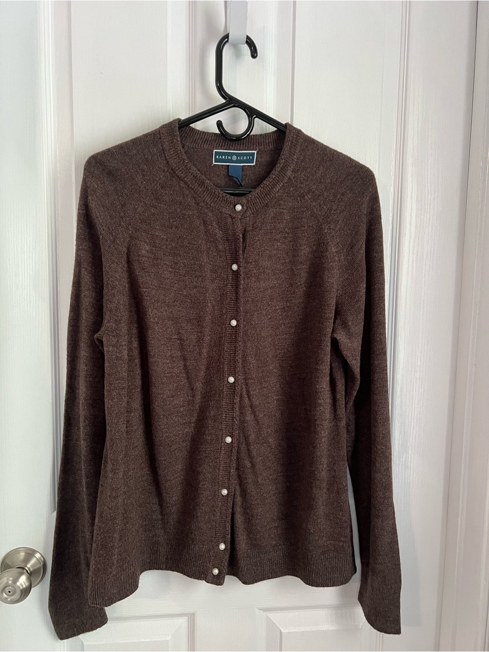 Karen Scott Chocolate Brown Crewneck Cardigan